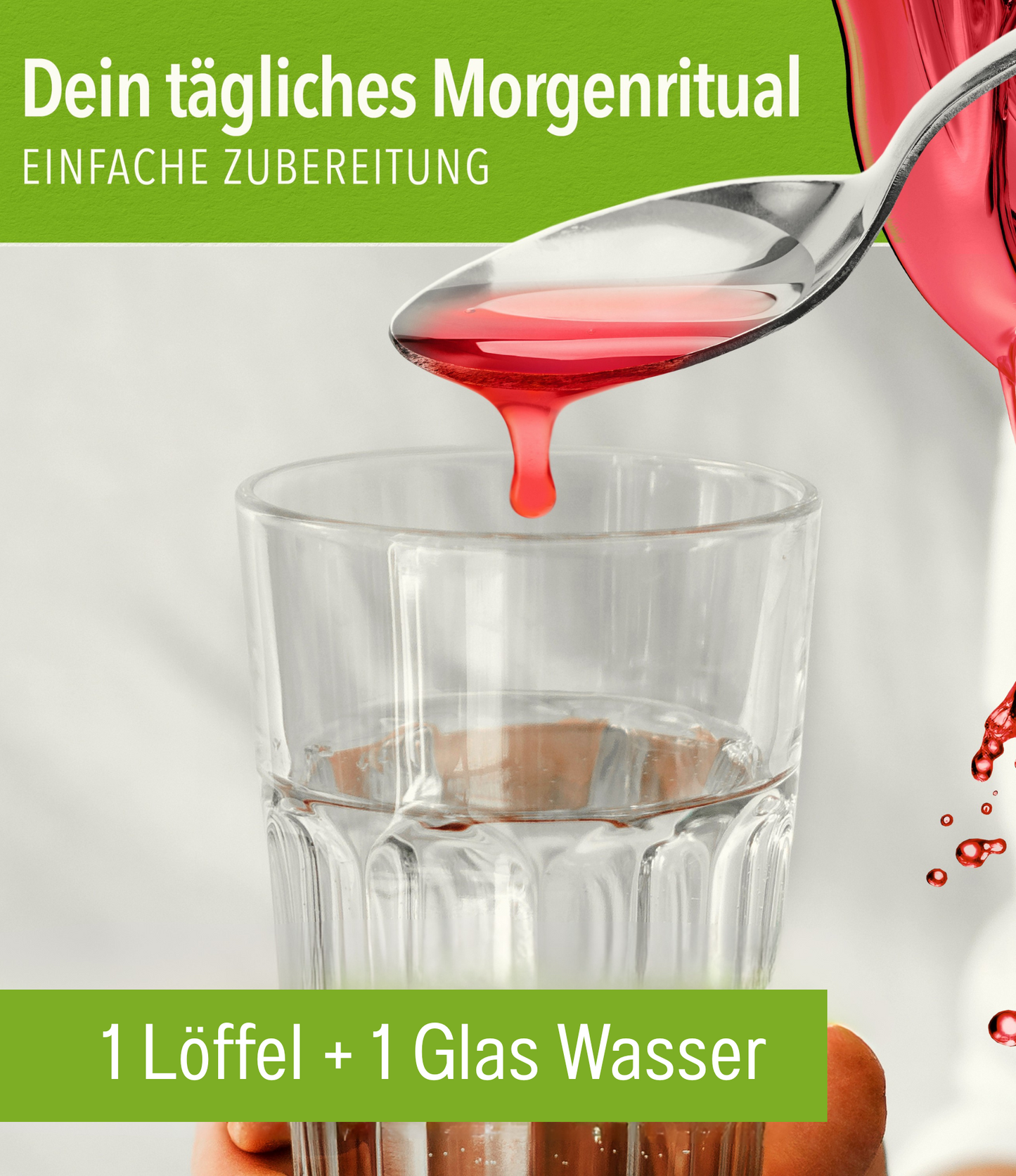 Täglich 1 Löffel, am Morgen in ein Glas Wasser, einfach Selfcare leicht gemacht